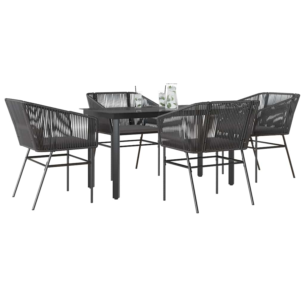 vidaXL 3-delige Tuinset met kussens poly rattan glas zwart