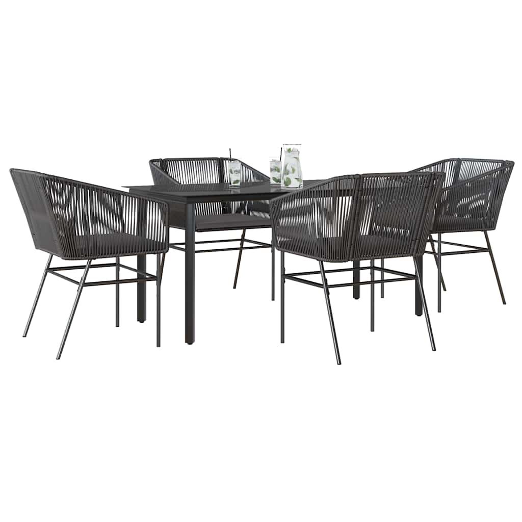 vidaXL 3-delige Tuinset met kussens poly rattan glas zwart