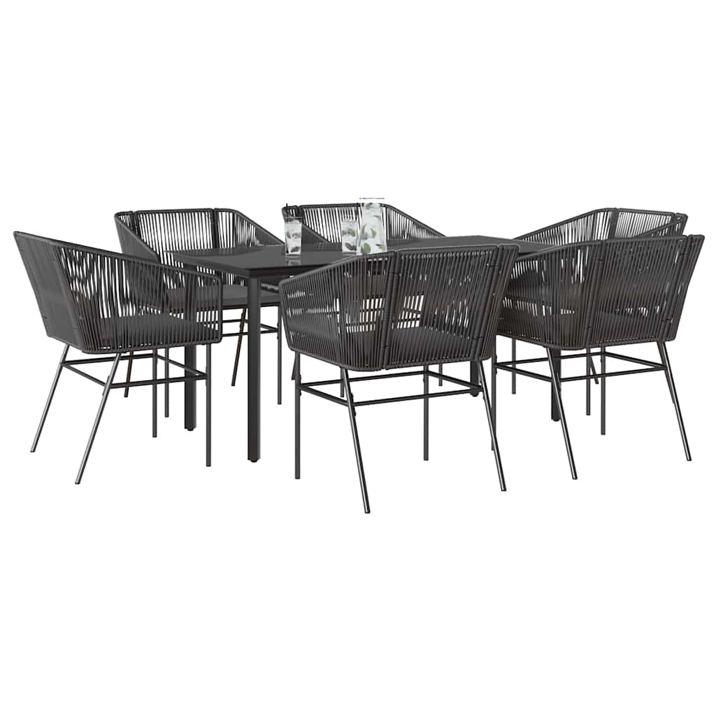 vidaXL 3-delige Tuinset met kussens poly rattan glas zwart
