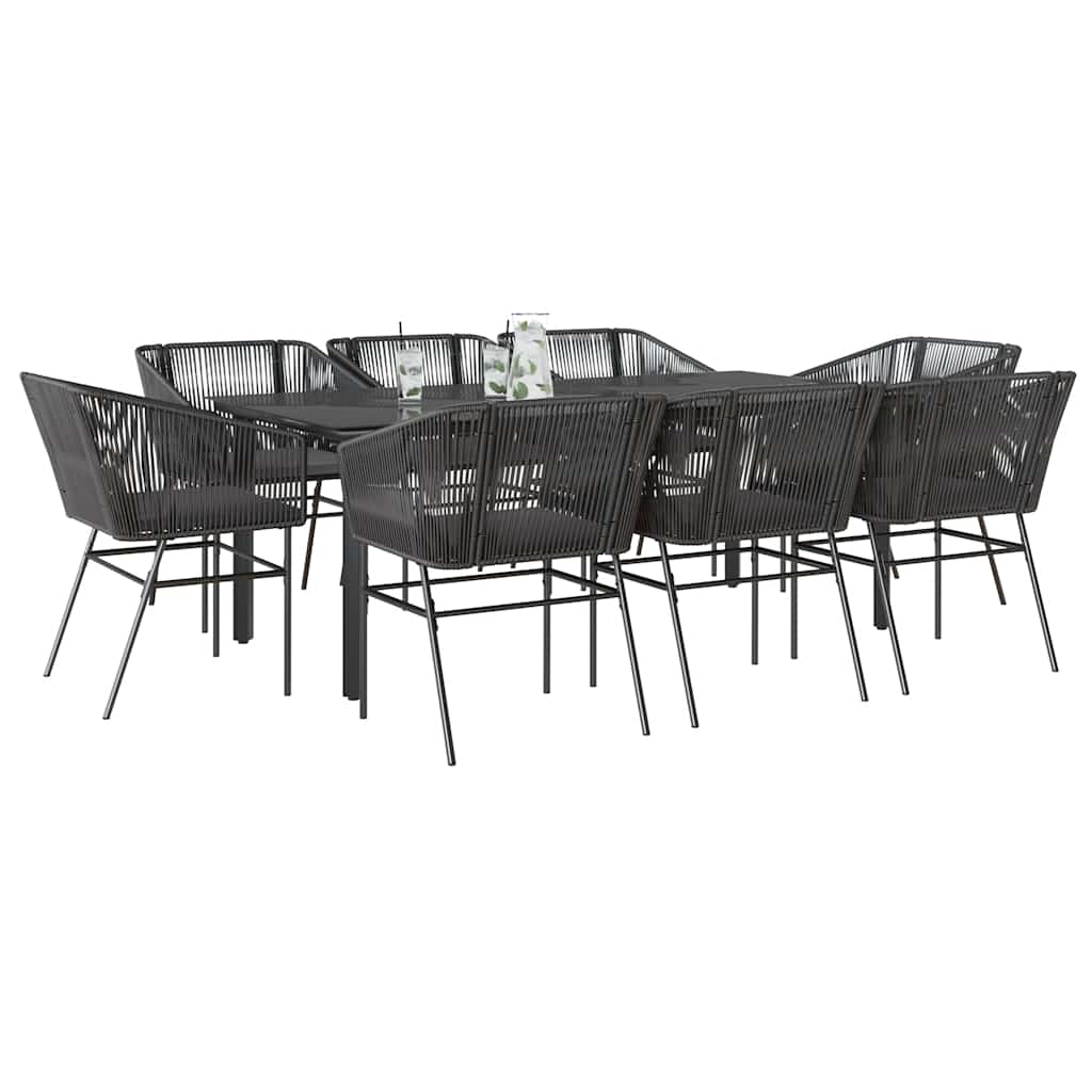 vidaXL 3-delige Tuinset met kussens poly rattan glas zwart