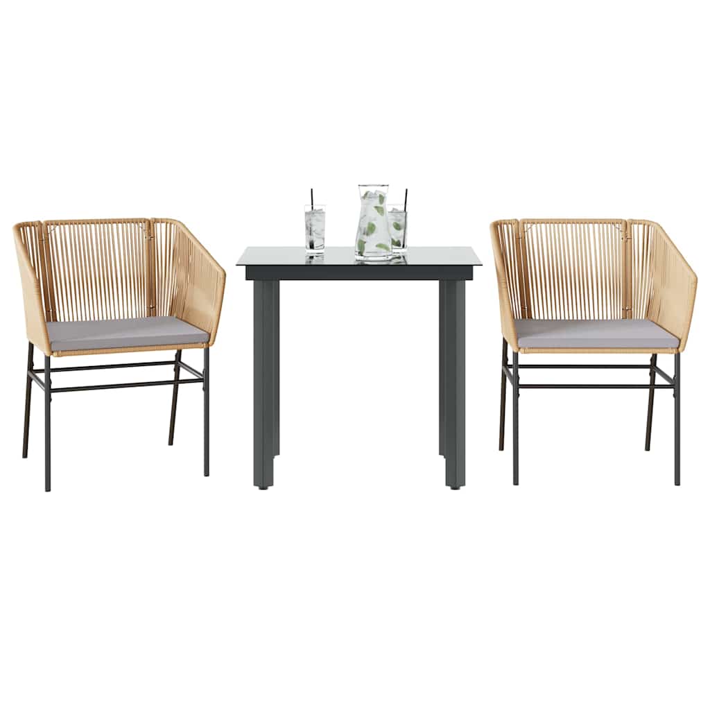 vidaXL 3-delige Tuinset met kussens poly rattan glas zwart