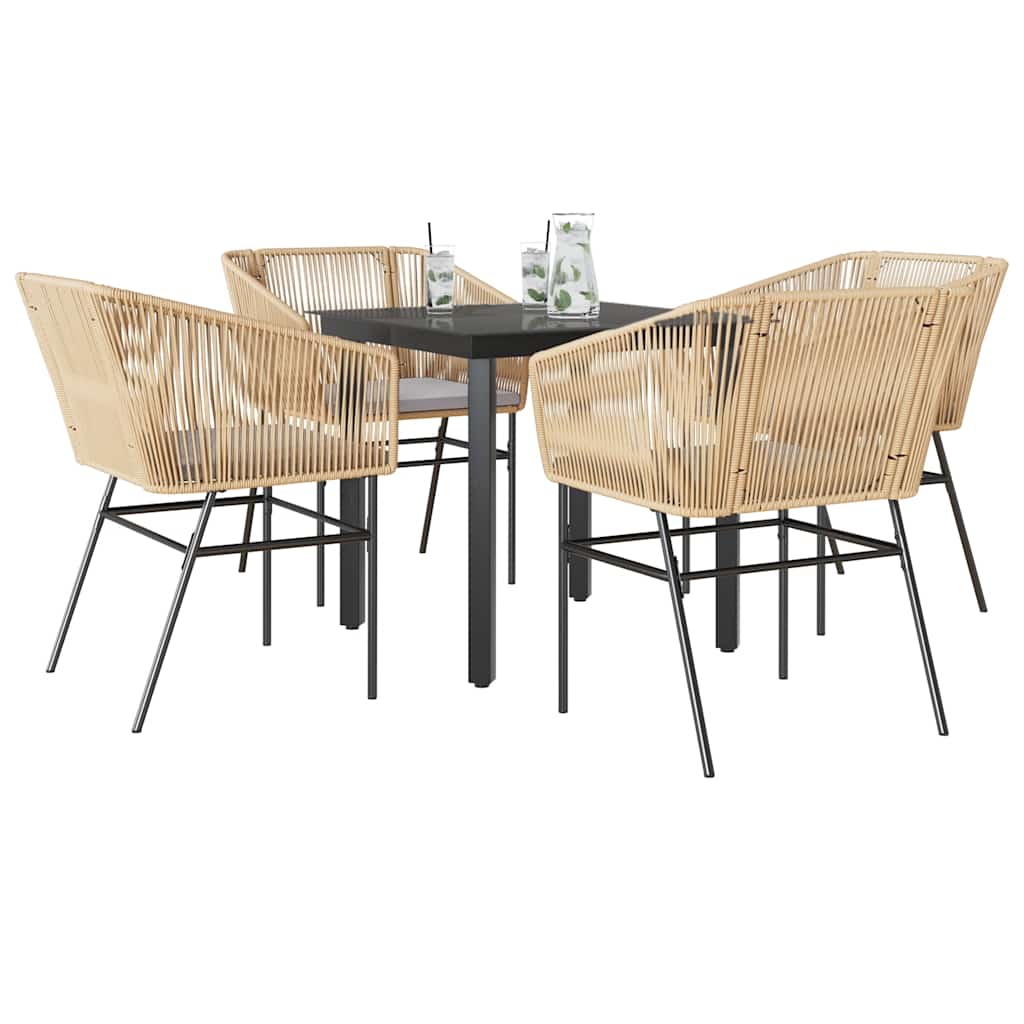 vidaXL 3-delige Tuinset met kussens poly rattan glas zwart