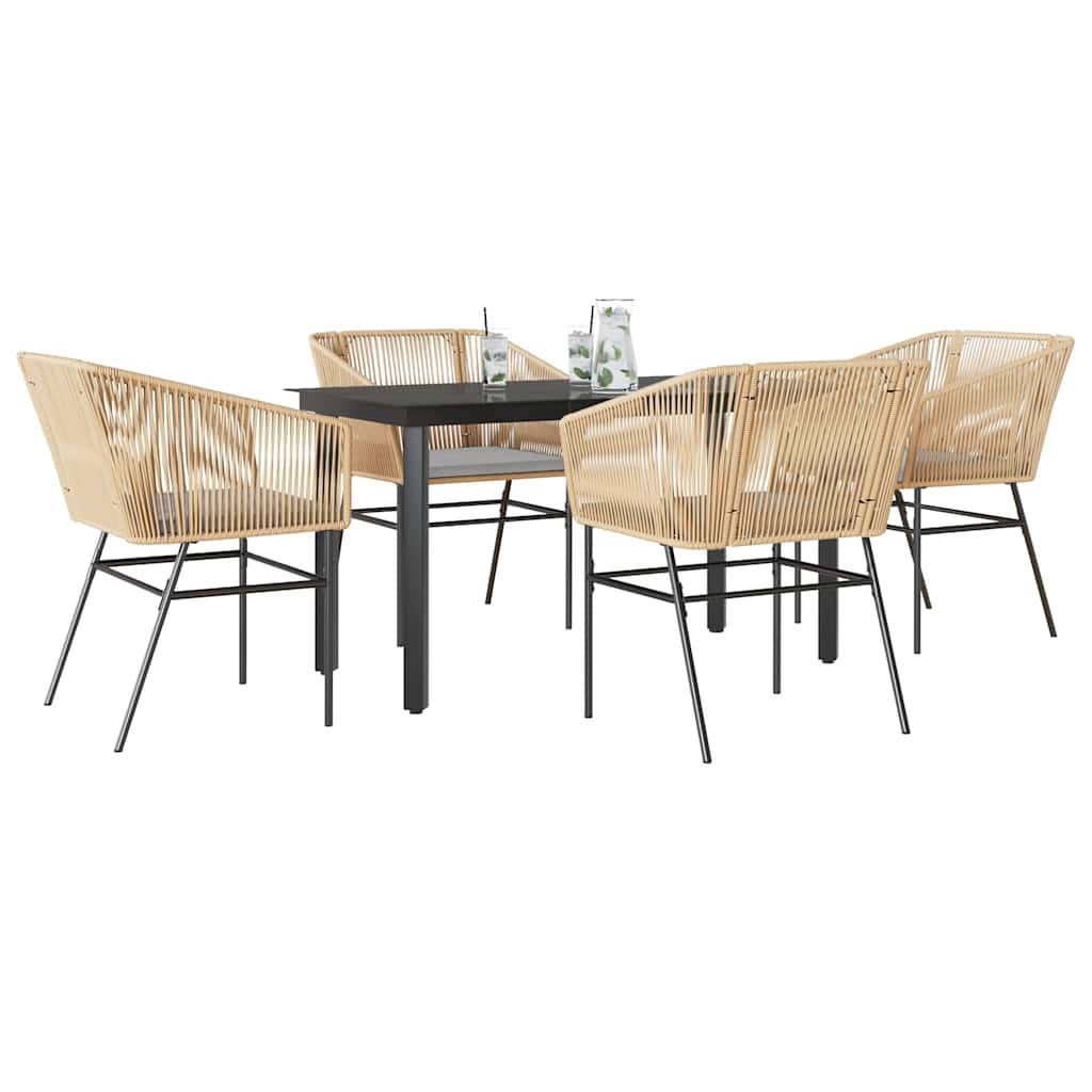 vidaXL 3-delige Tuinset met kussens poly rattan glas zwart