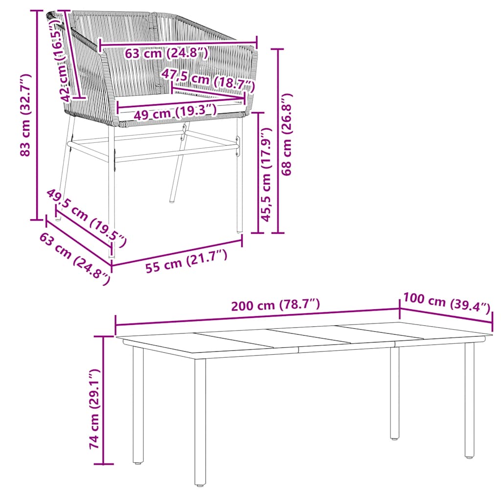 vidaXL 3-delige Tuinset met kussens poly rattan glas zwart