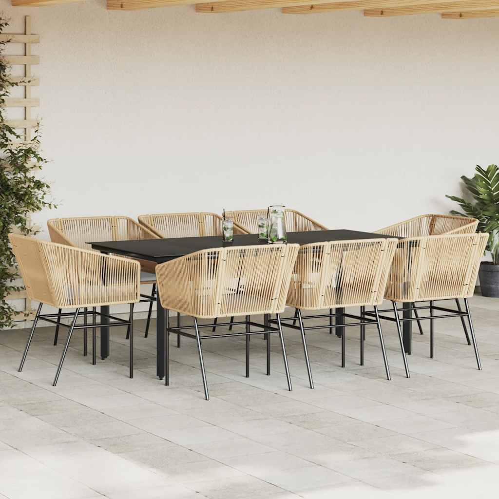 vidaXL 3-delige Tuinset met kussens poly rattan glas zwart