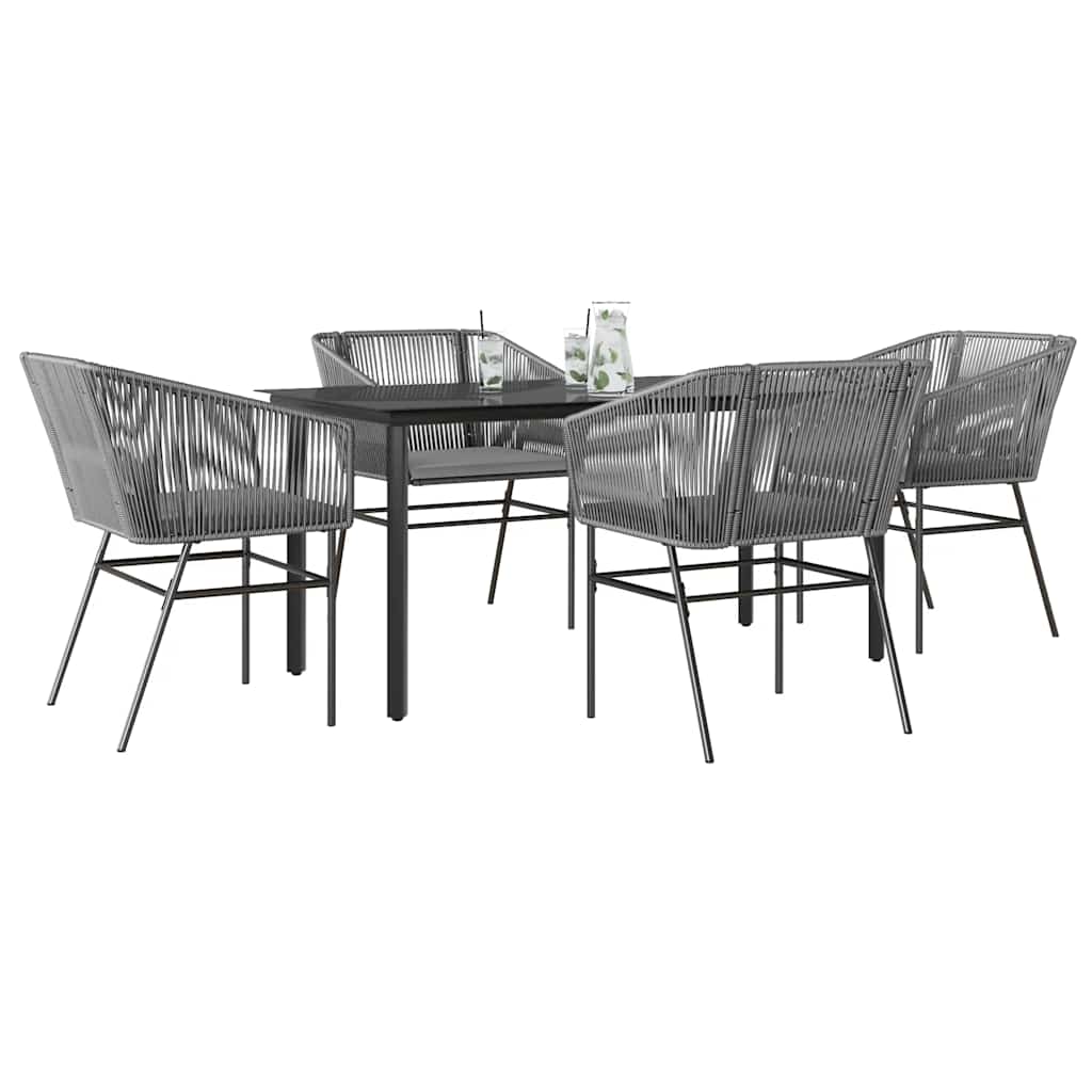 vidaXL 3-delige Tuinset met kussens poly rattan glas zwart