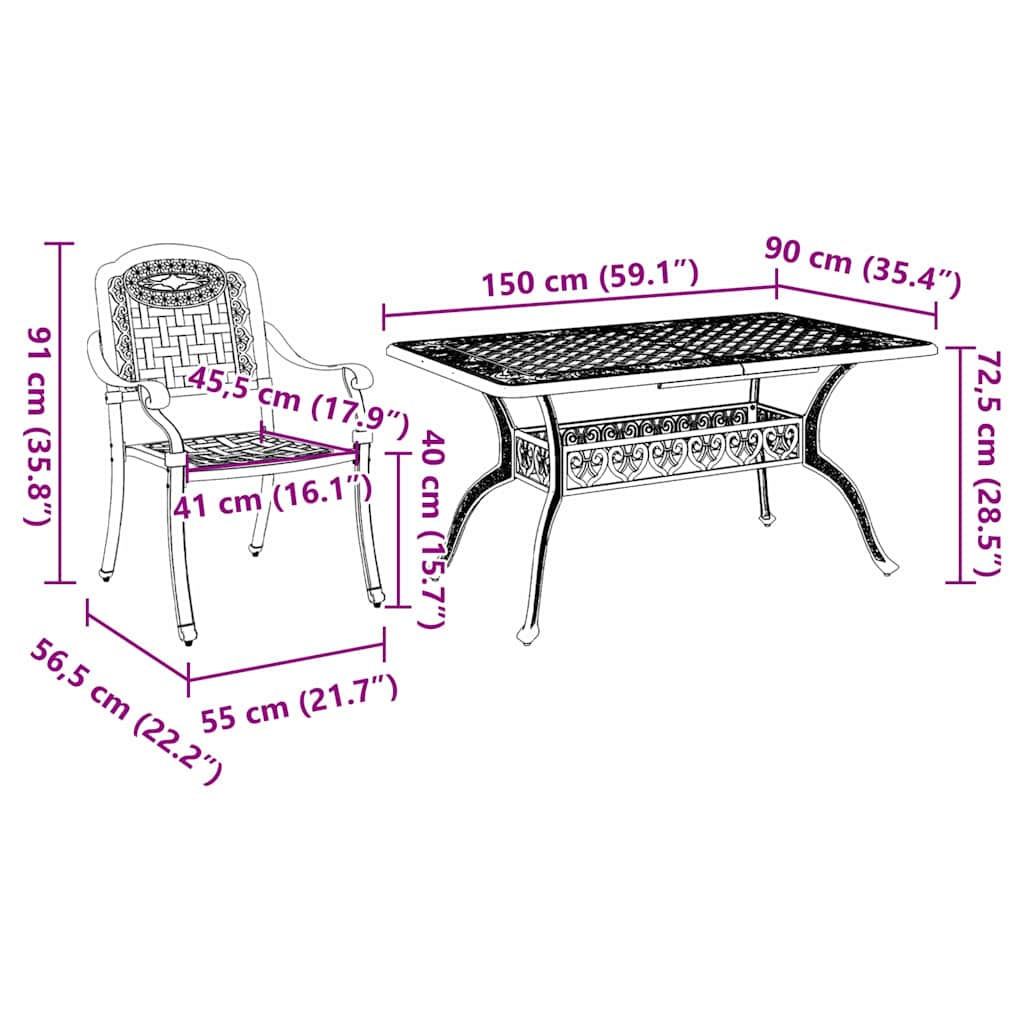 vidaXL Tuin Eettafel Set 5 pcs Wit Aluminium