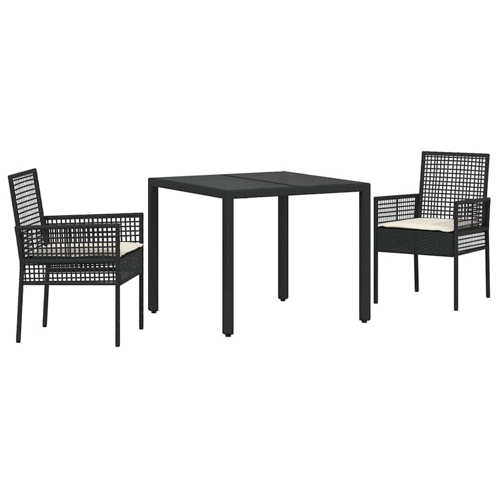 vidaXL Tuin Eettafel Set 3 pcs Zwart poly rattan