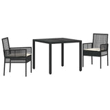 vidaXL Tuin Eettafel Set 3 pcs Zwart poly rattan