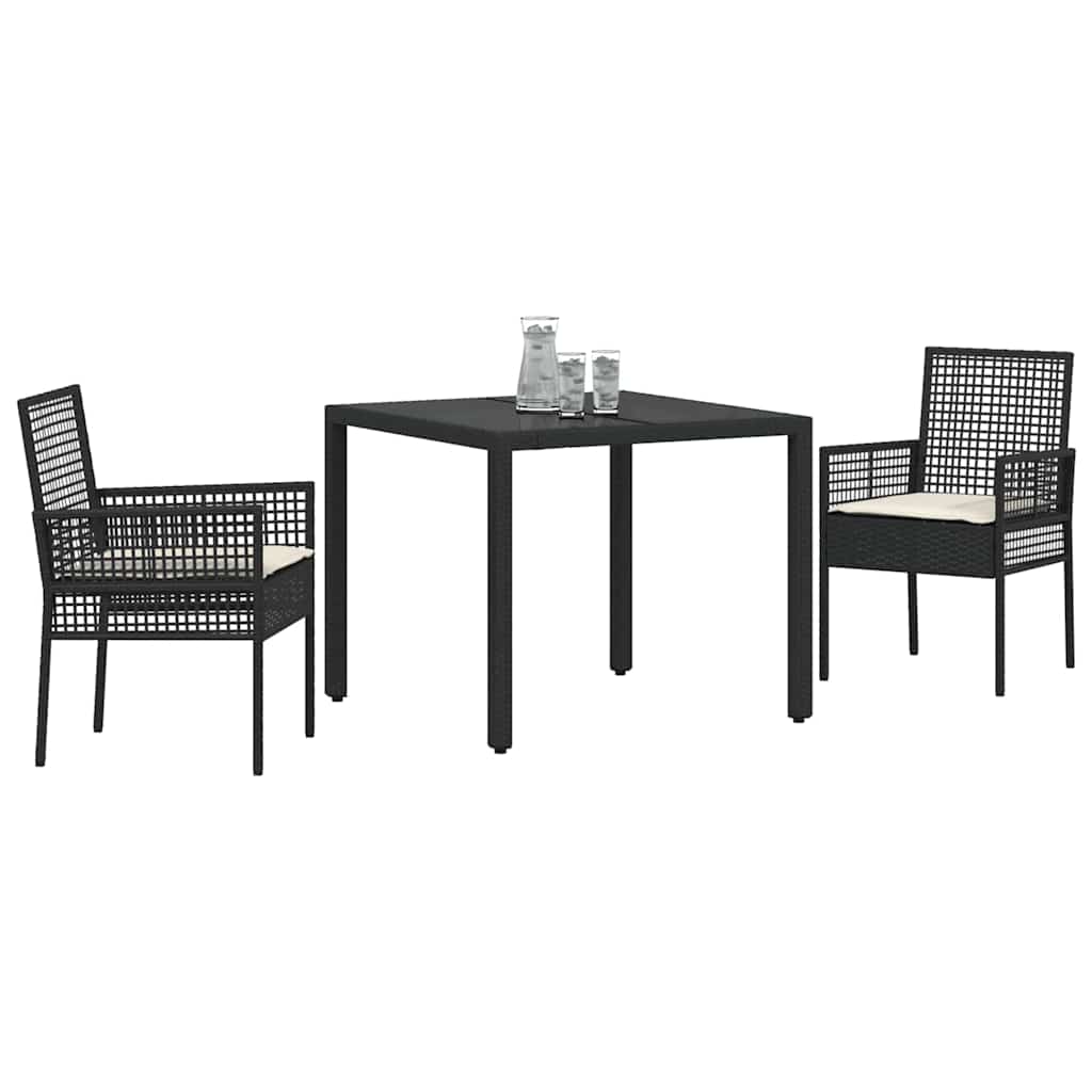 vidaXL Tuin Eettafel Set 3 pcs Zwart poly rattan