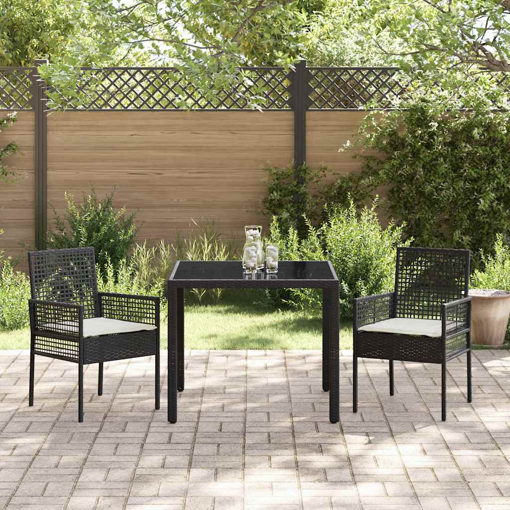 vidaXL Tuin Eettafel Set 3 pcs Zwart poly rattan