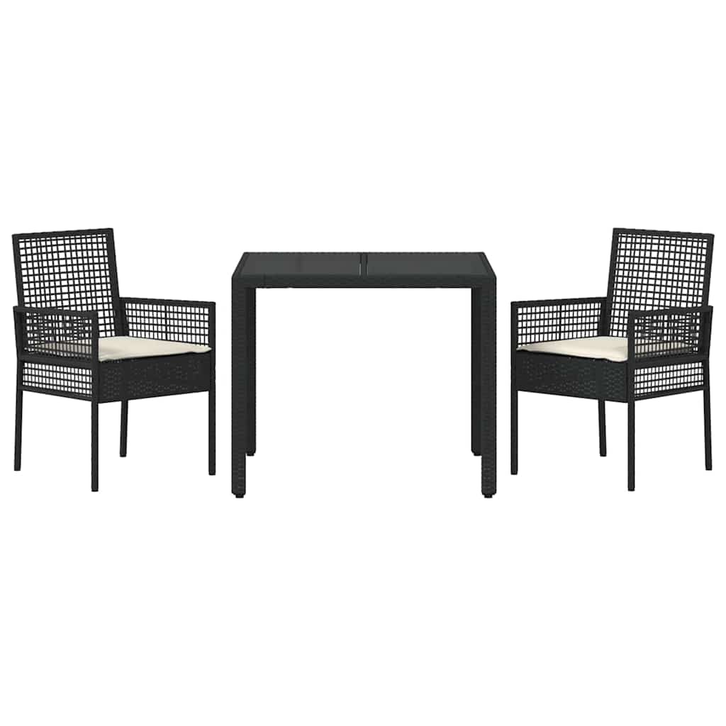 vidaXL Tuin Eettafel Set 3 pcs Zwart poly rattan
