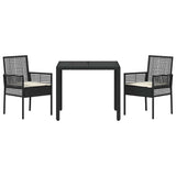 vidaXL Tuin Eettafel Set 3 pcs Zwart poly rattan