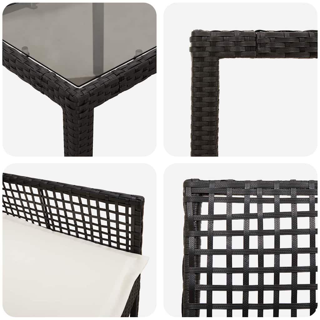 vidaXL Tuin Eettafel Set 3 pcs Zwart poly rattan