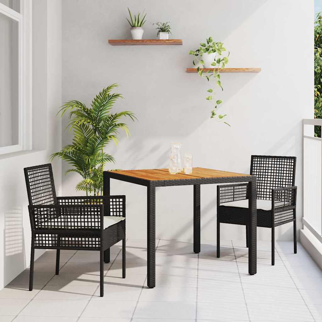 vidaXL Tuin Eettafel Set 3 pcs Zwart poly rattan