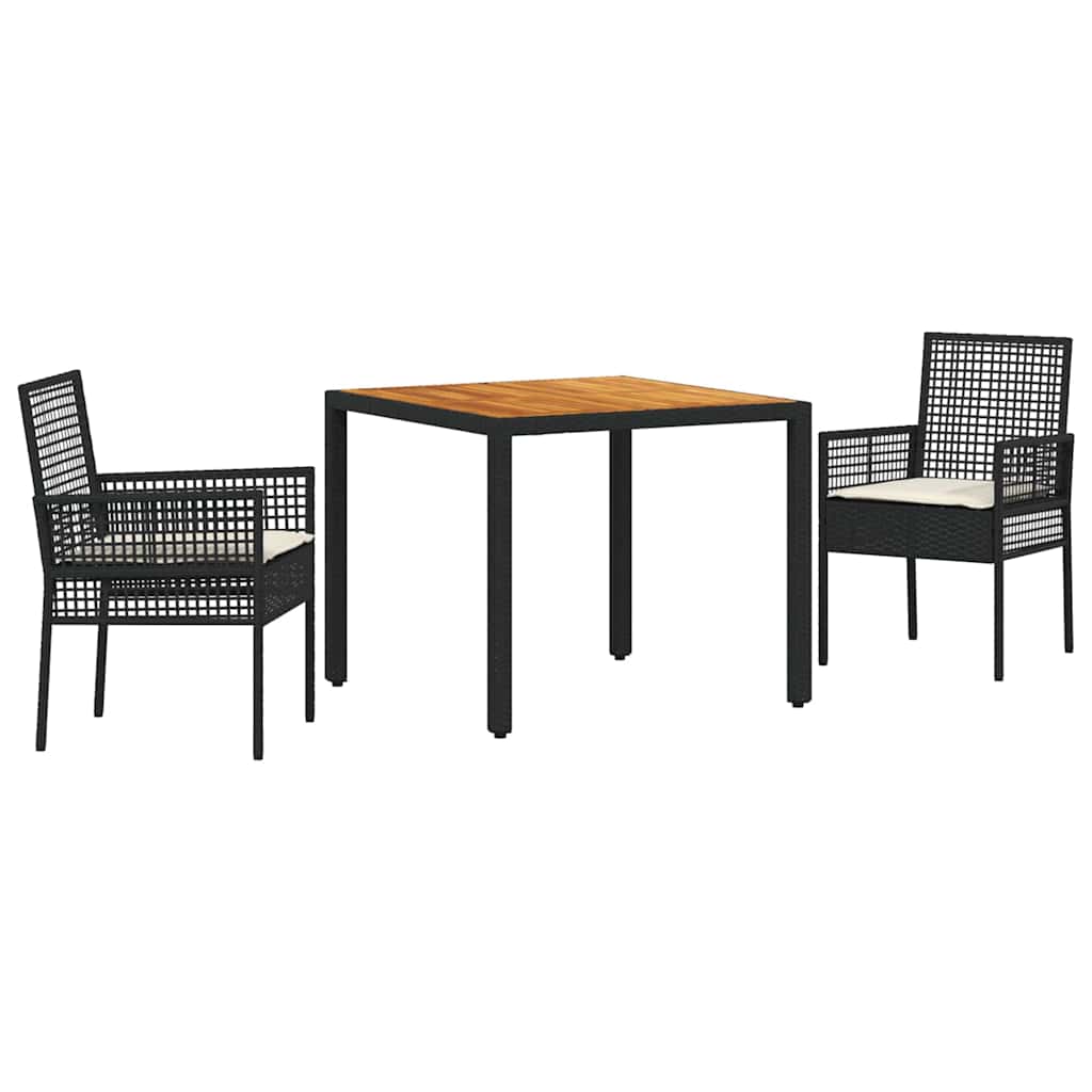 vidaXL Tuin Eettafel Set 3 pcs Zwart poly rattan