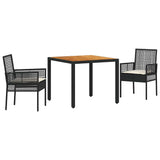 vidaXL Tuin Eettafel Set 3 pcs Zwart poly rattan