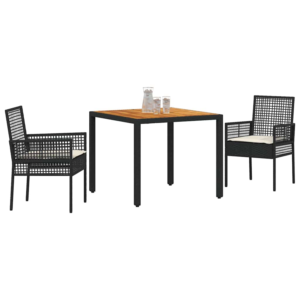 vidaXL Tuin Eettafel Set 3 pcs Zwart poly rattan