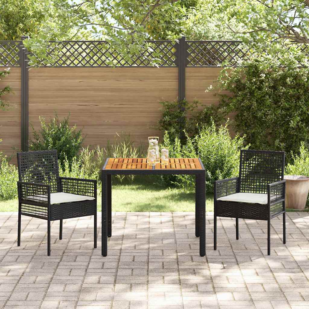 vidaXL Tuin Eettafel Set 3 pcs Zwart poly rattan