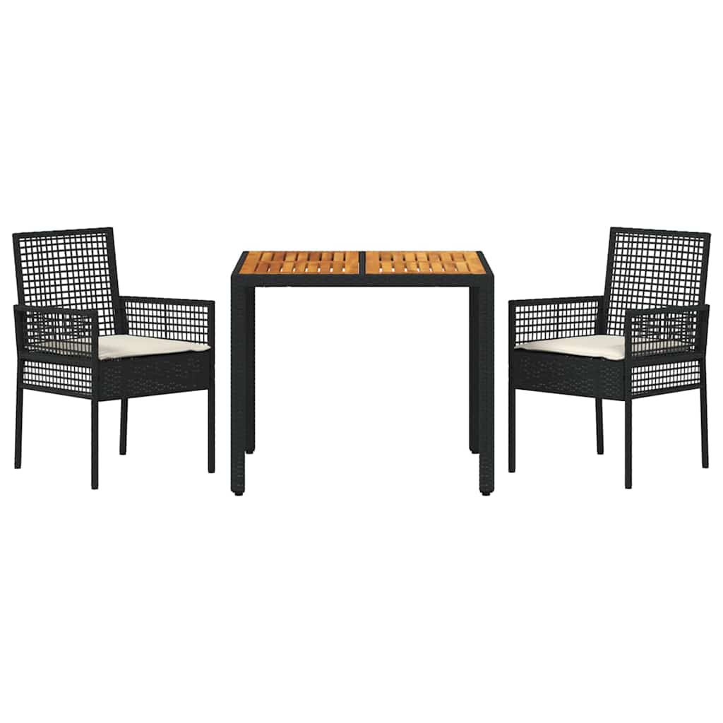 vidaXL Tuin Eettafel Set 3 pcs Zwart poly rattan
