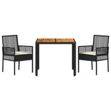 vidaXL Tuin Eettafel Set 3 pcs Zwart poly rattan