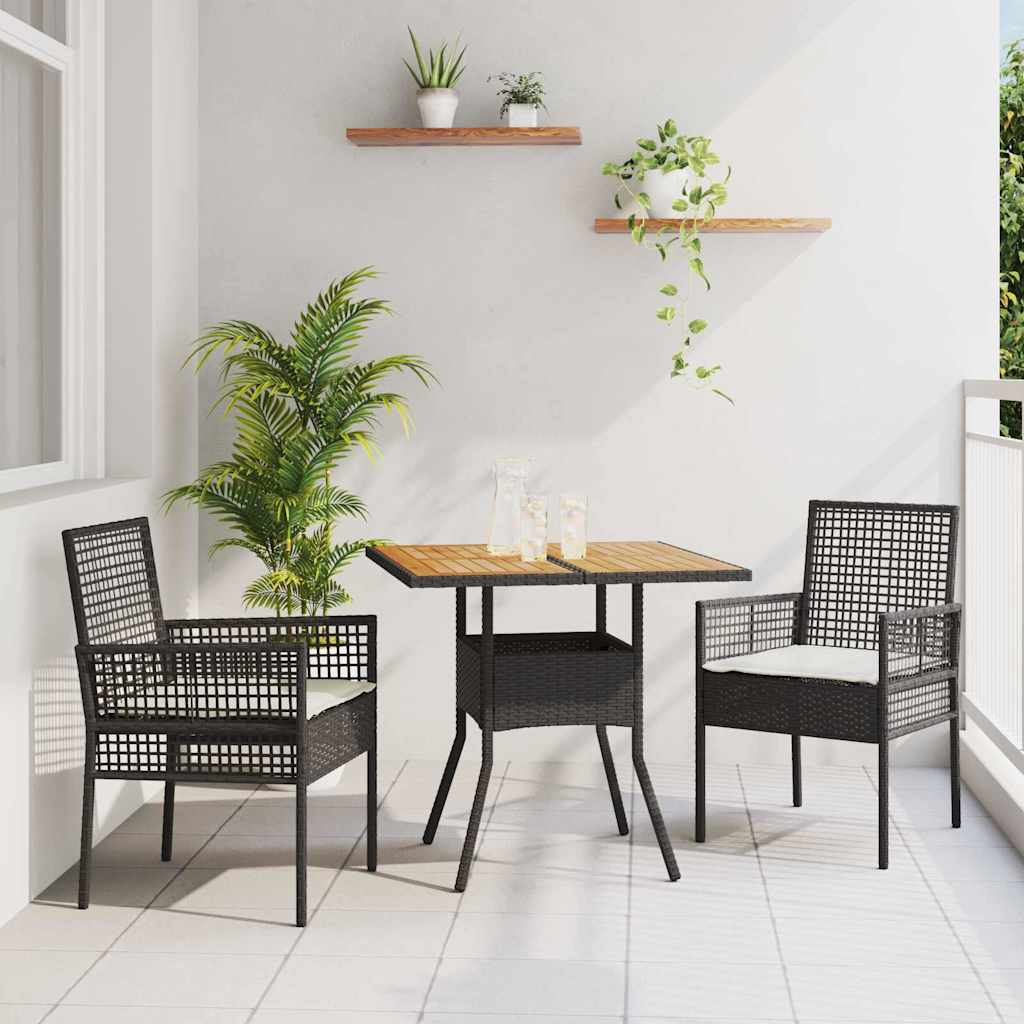 vidaXL Garden Dining Set 3 pcs Black poly rattan