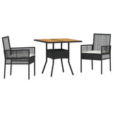 vidaXL Garden Dining Set 3 pcs Black poly rattan