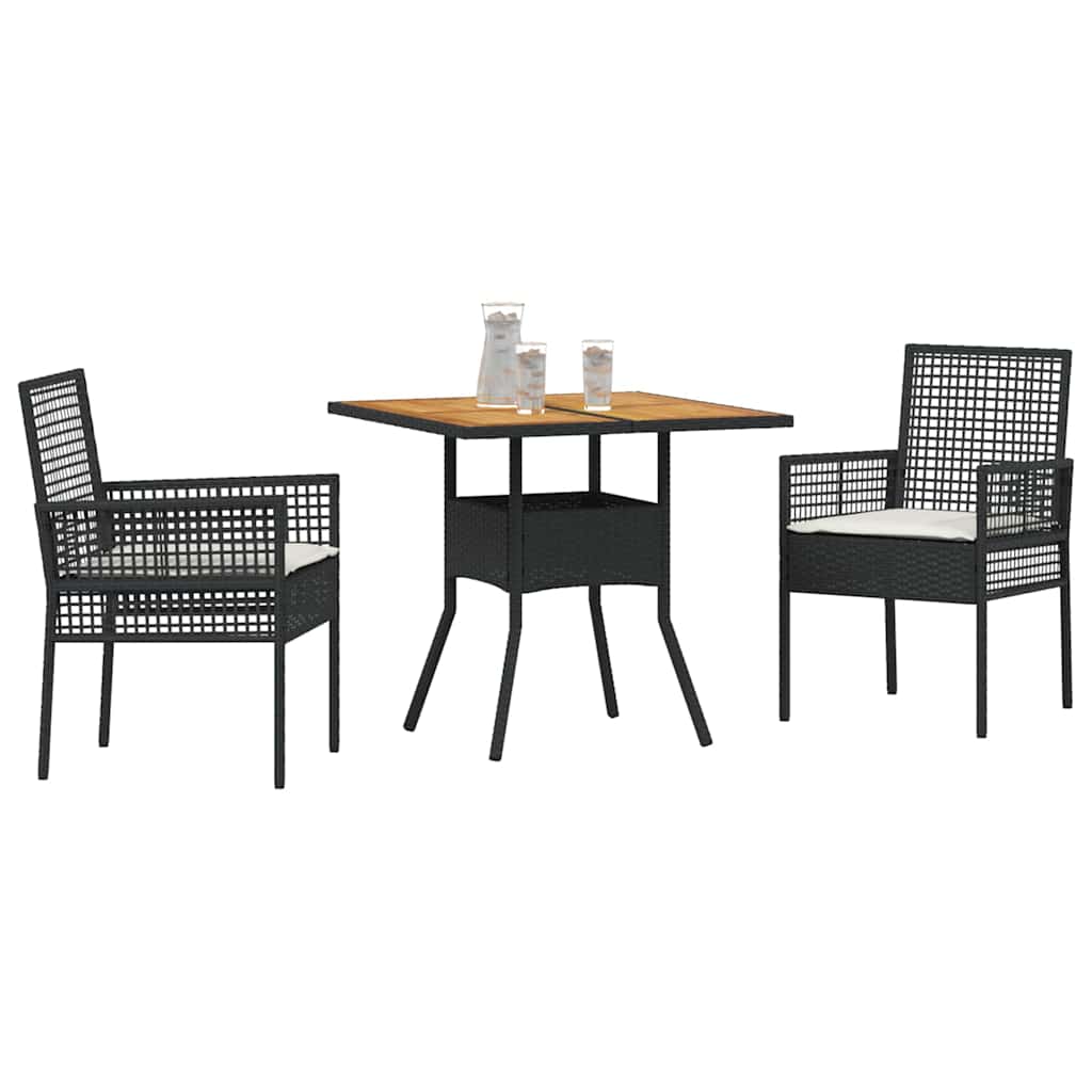 vidaXL Garden Dining Set 3 pcs Black poly rattan