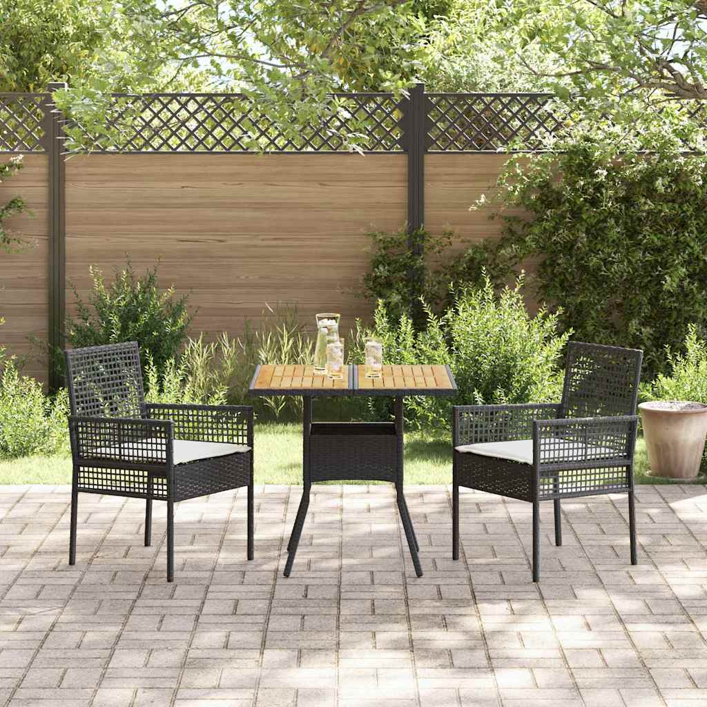 vidaXL Garden Dining Set 3 pcs Black poly rattan