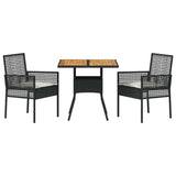 vidaXL Garden Dining Set 3 pcs Black poly rattan