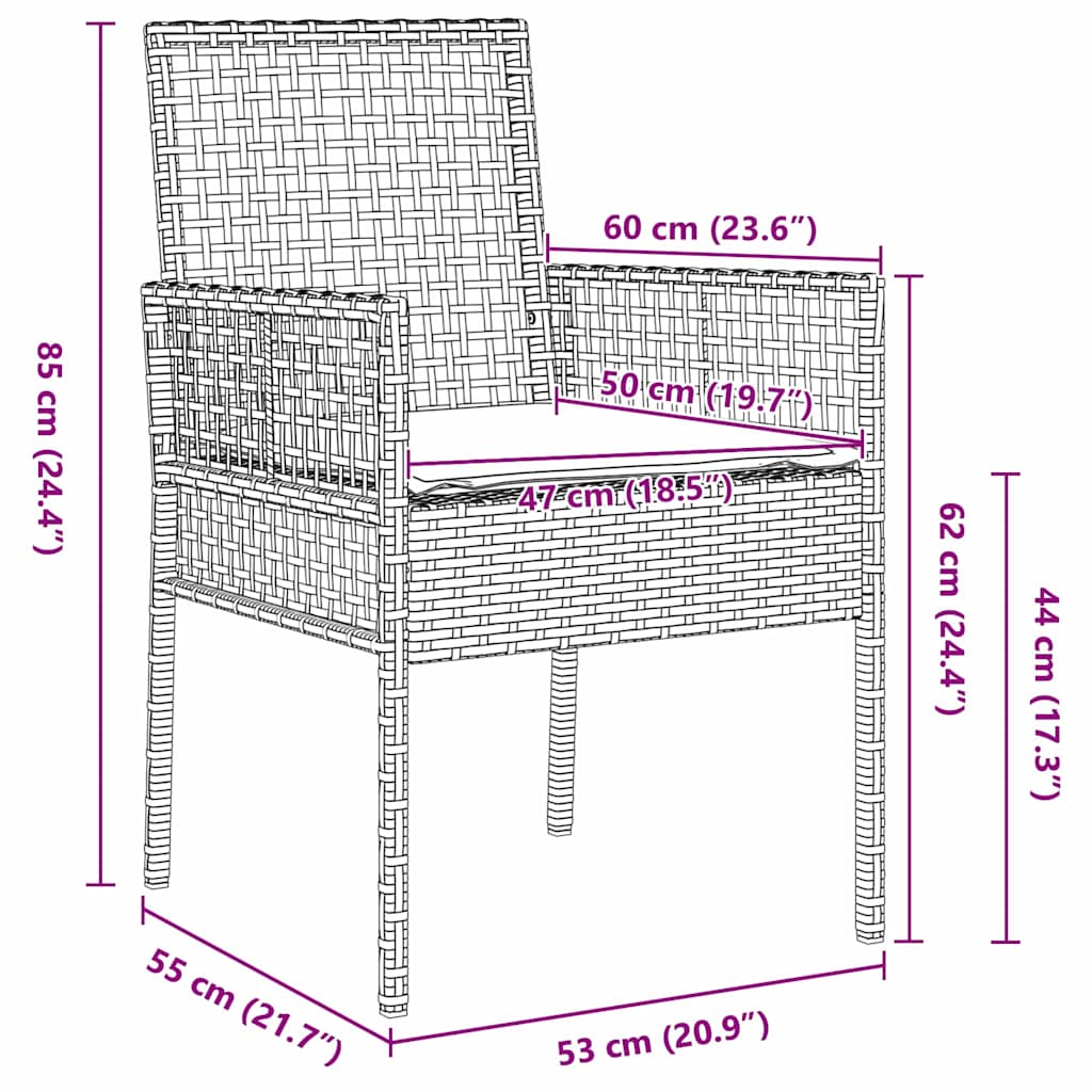 vidaXL Garden Dining Set 3 pcs Black poly rattan
