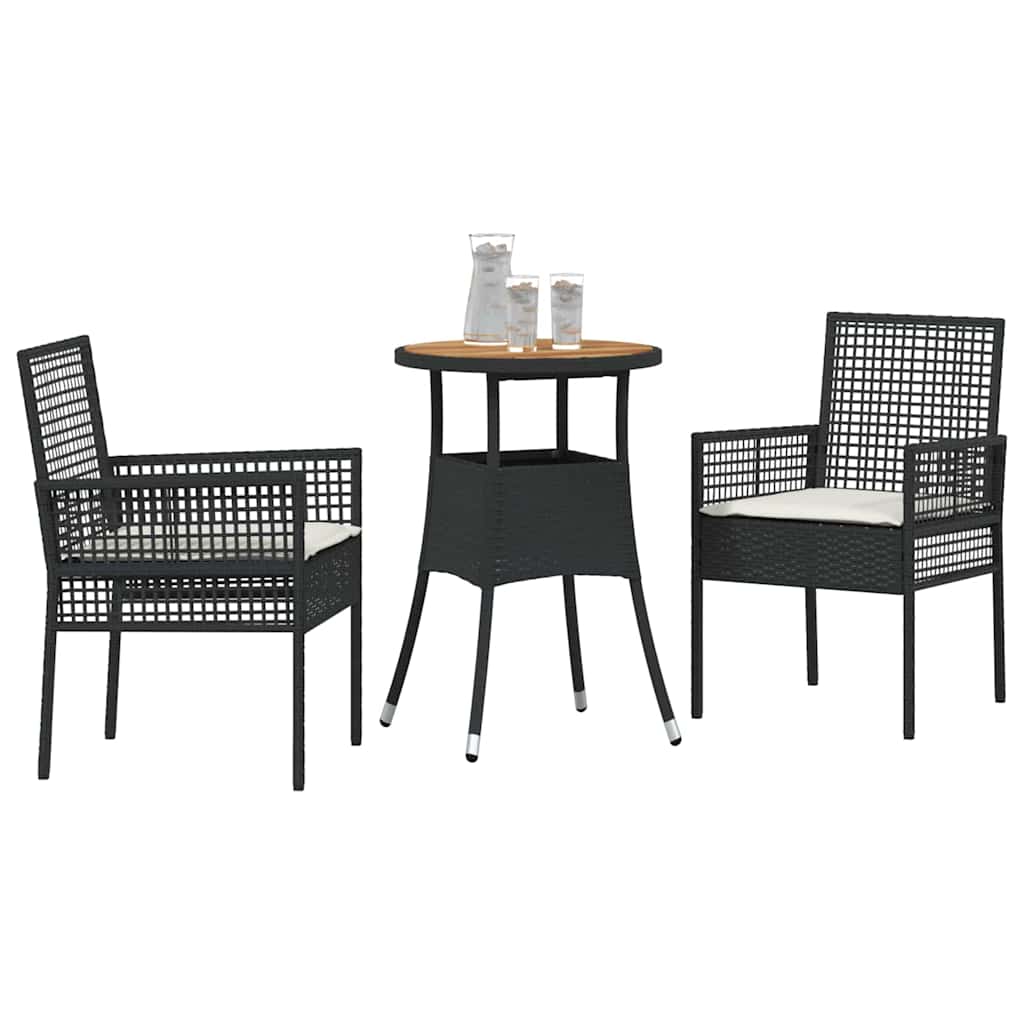 vidaXL Garden Dining Set 3 pcs Black poly rattan
