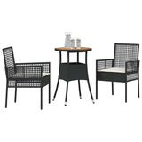 vidaXL Garden Dining Set 3 pcs Black poly rattan