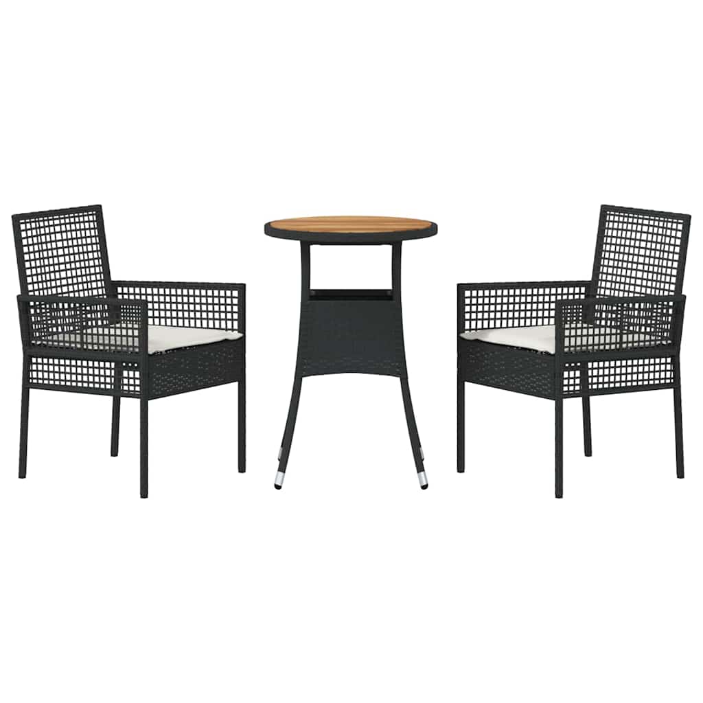 vidaXL Garden Dining Set 3 pcs Black poly rattan