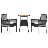 vidaXL Garden Dining Set 3 pcs Black poly rattan