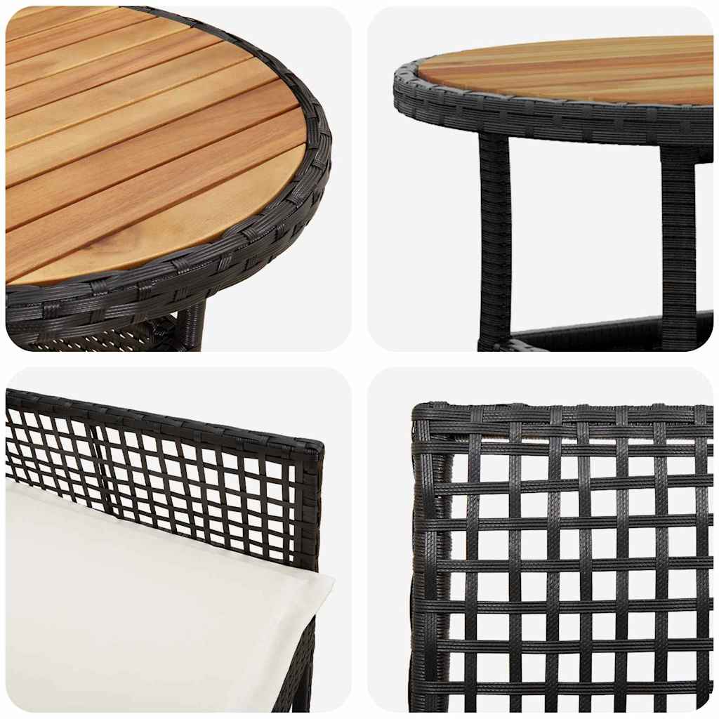 vidaXL Garden Dining Set 3 pcs Black poly rattan
