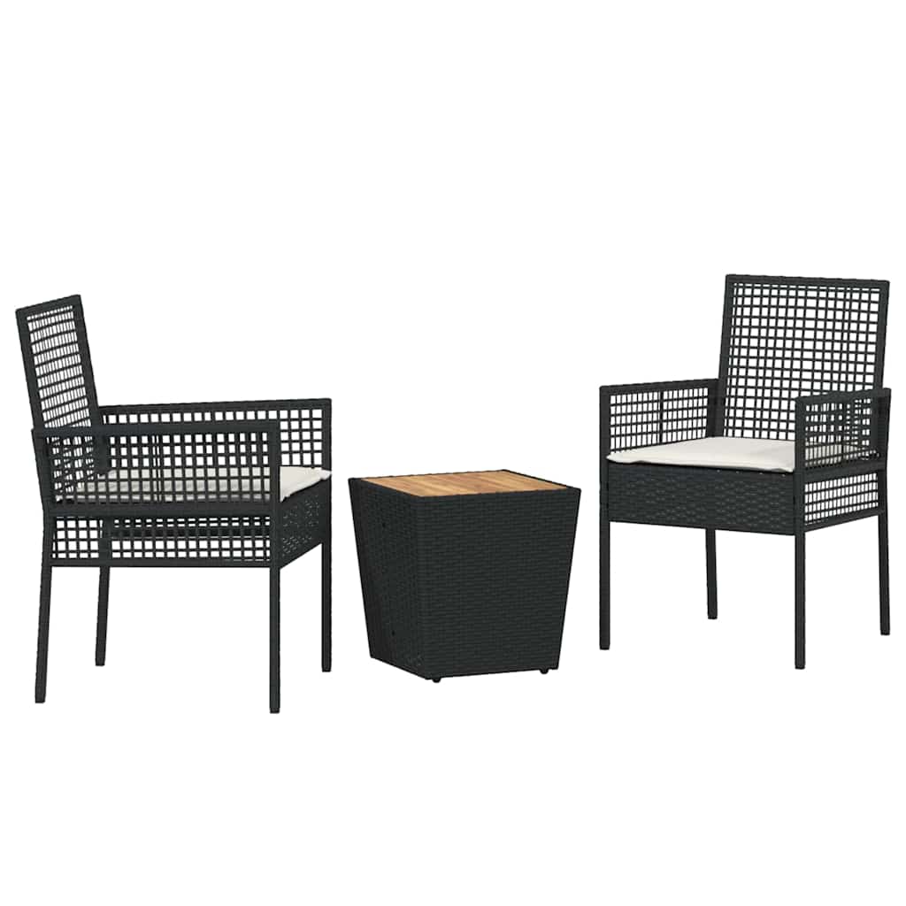 vidaXL Tuin Bistro Set 3 pcs Zwart poly rattan