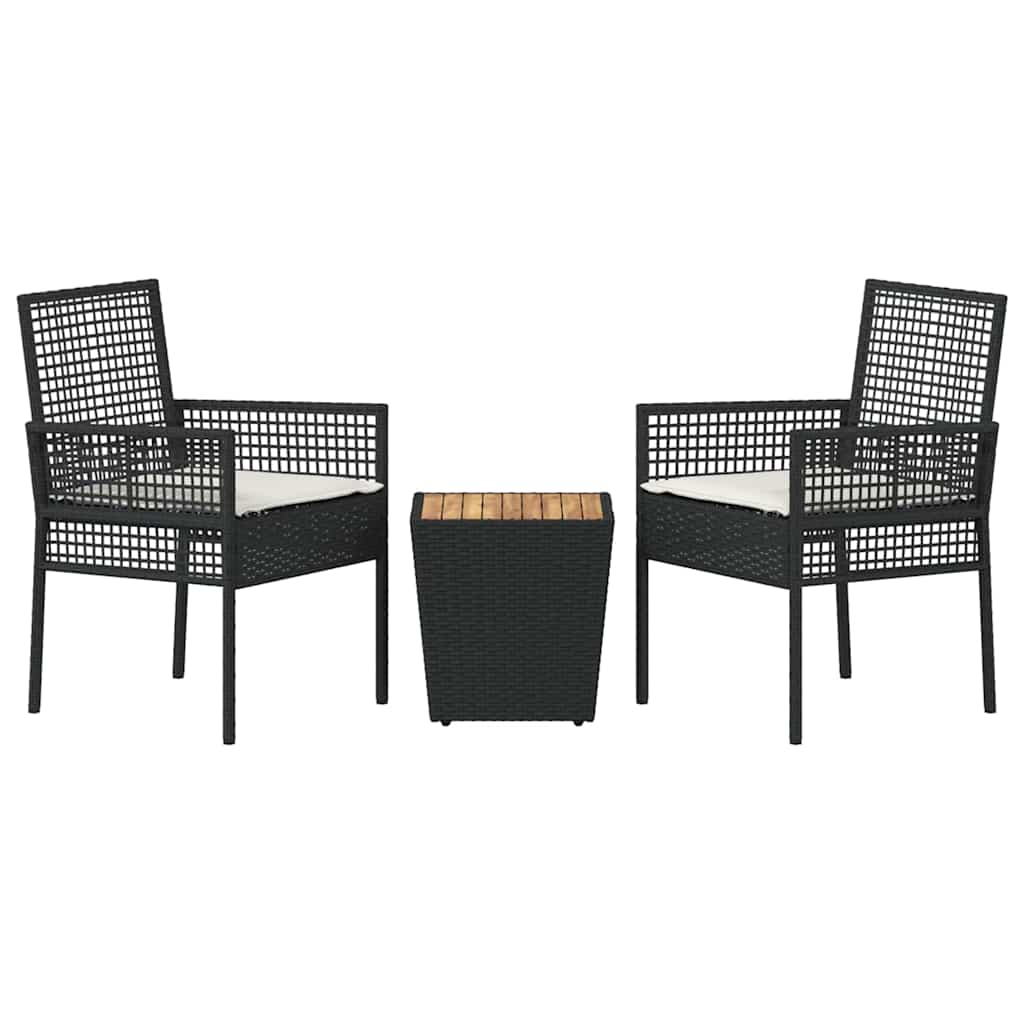 vidaXL Tuin Bistro Set 3 pcs Zwart poly rattan