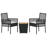 vidaXL Tuin Bistro Set 3 pcs Zwart poly rattan