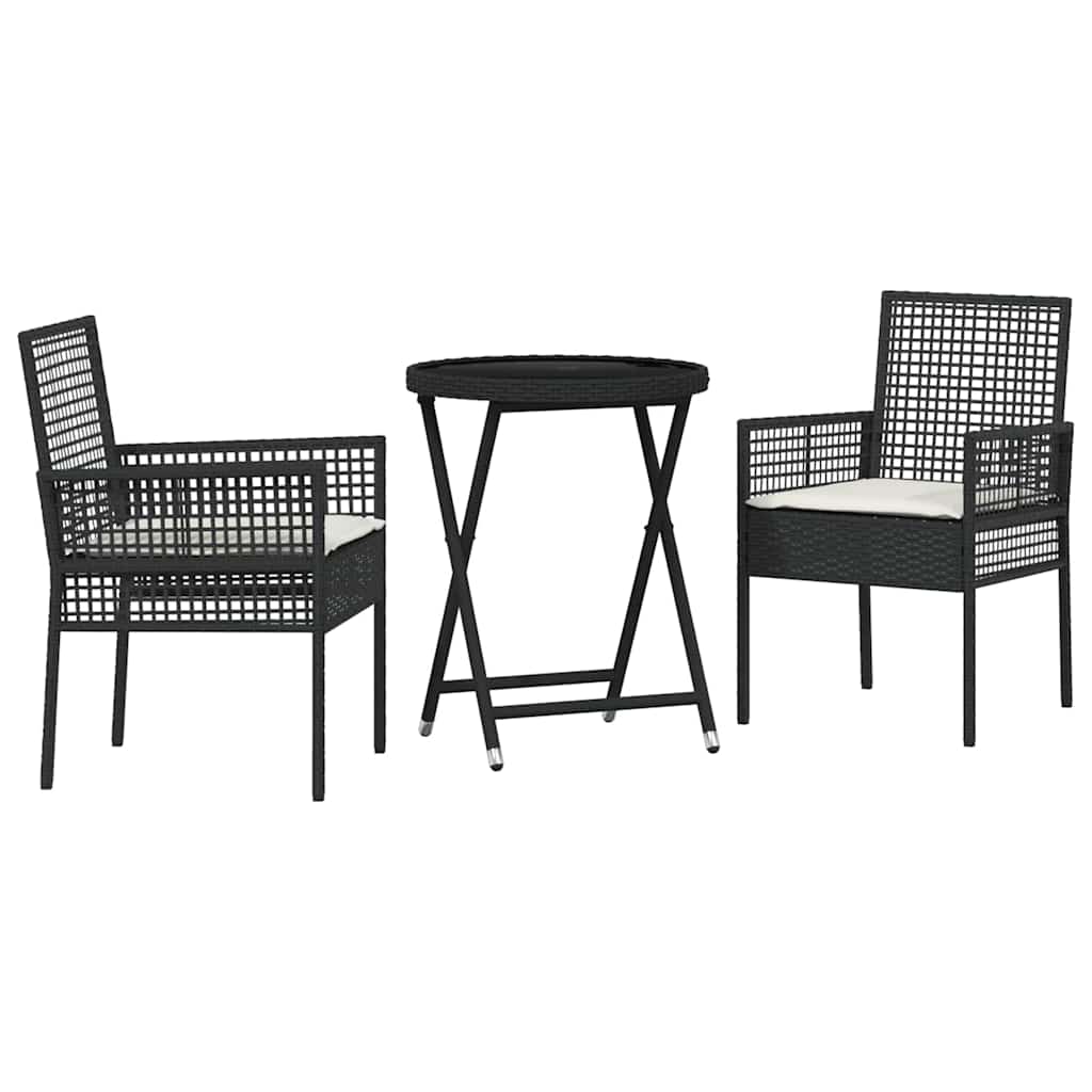 vidaXL Tuin Bistro Set 3 pcs Zwart poly rattan