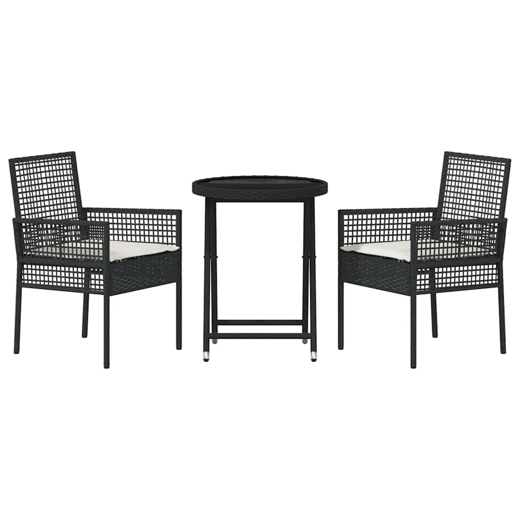 vidaXL Tuin Bistro Set 3 pcs Zwart poly rattan