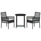 vidaXL Tuin Bistro Set 3 pcs Zwart poly rattan