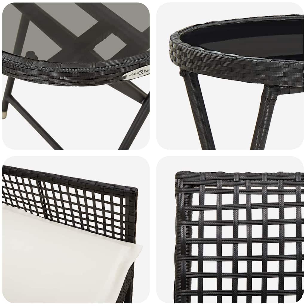 vidaXL Tuin Bistro Set 3 pcs Zwart poly rattan