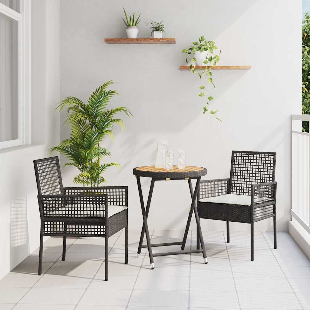 vidaXL Tuin Bistro Set 3 pcs Zwart poly rattan