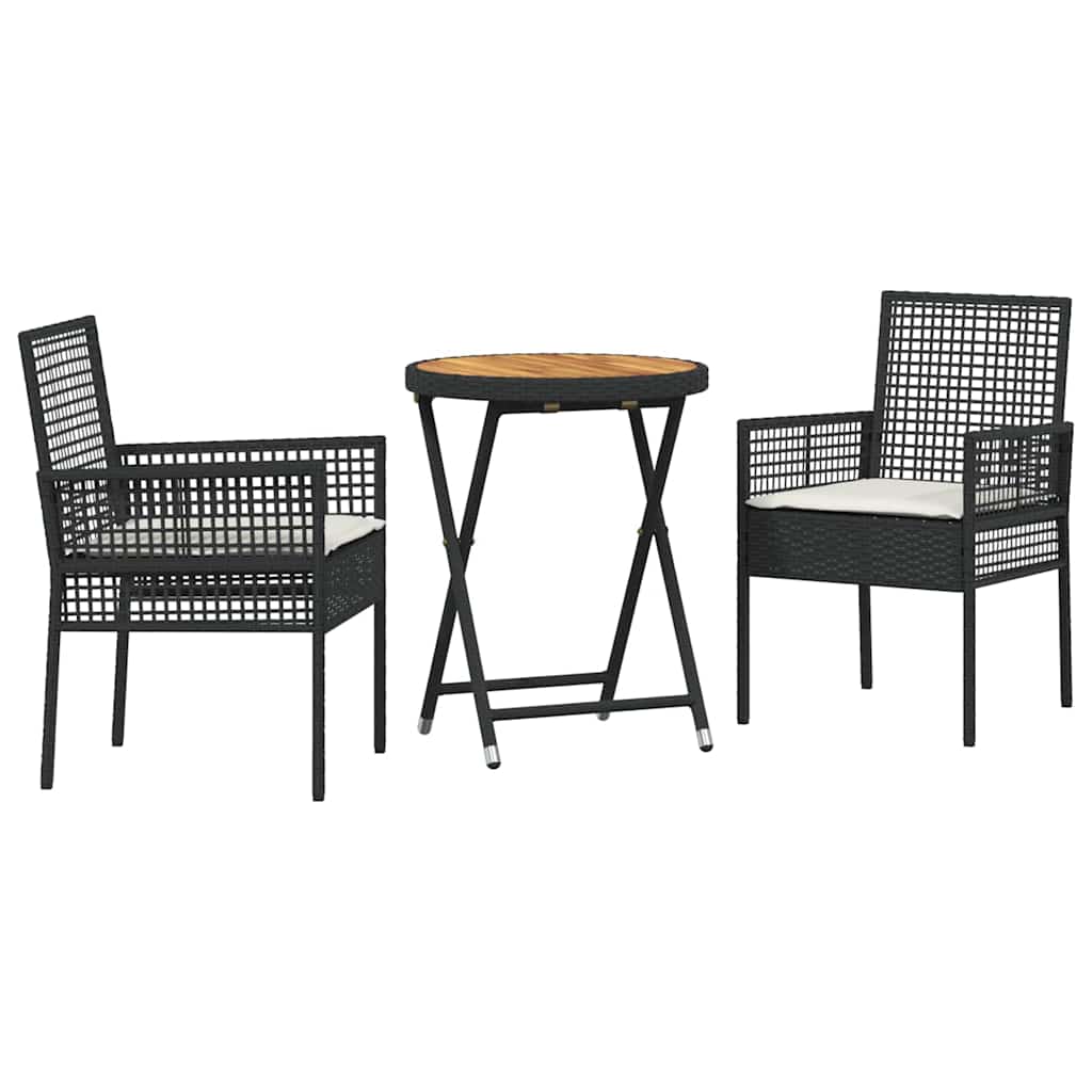 vidaXL Tuin Bistro Set 3 pcs Zwart poly rattan
