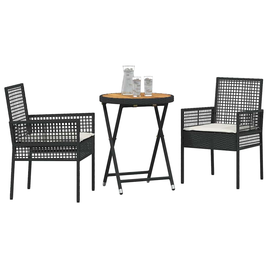 vidaXL Tuin Bistro Set 3 pcs Zwart poly rattan