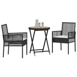 vidaXL Tuin Bistro Set 3 pcs Zwart poly rattan