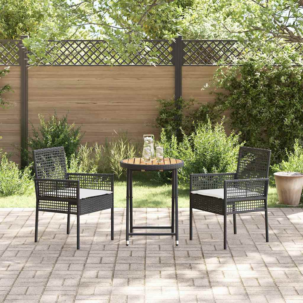 vidaXL Tuin Bistro Set 3 pcs Zwart poly rattan