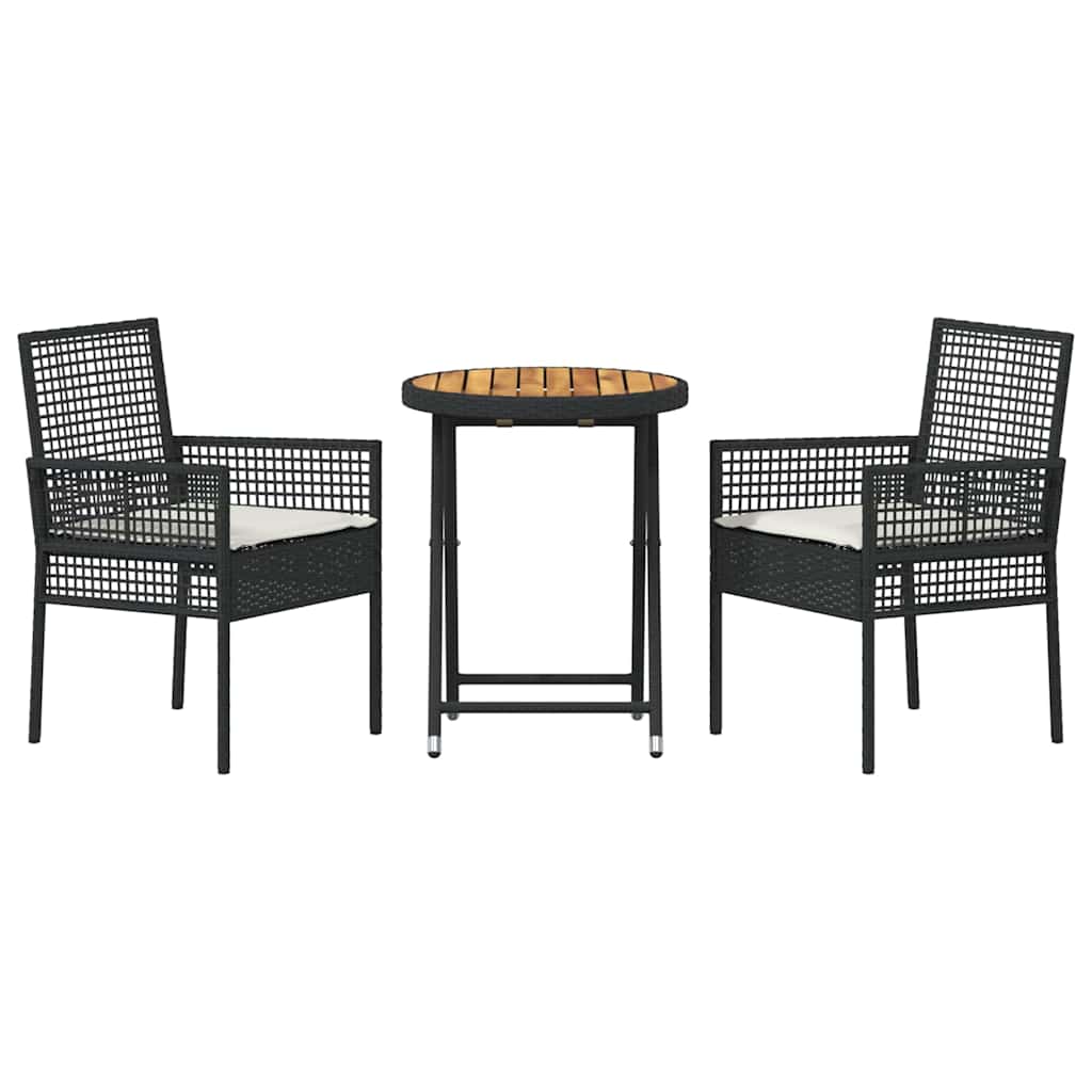 vidaXL Tuin Bistro Set 3 pcs Zwart poly rattan