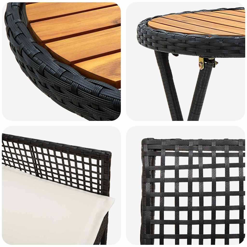 vidaXL Tuin Bistro Set 3 pcs Zwart poly rattan